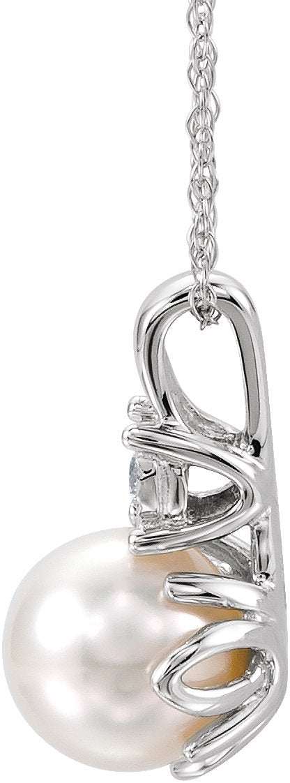 14K White Freshwater Cultured Pearl & .02CTW Diamond 18 Necklace