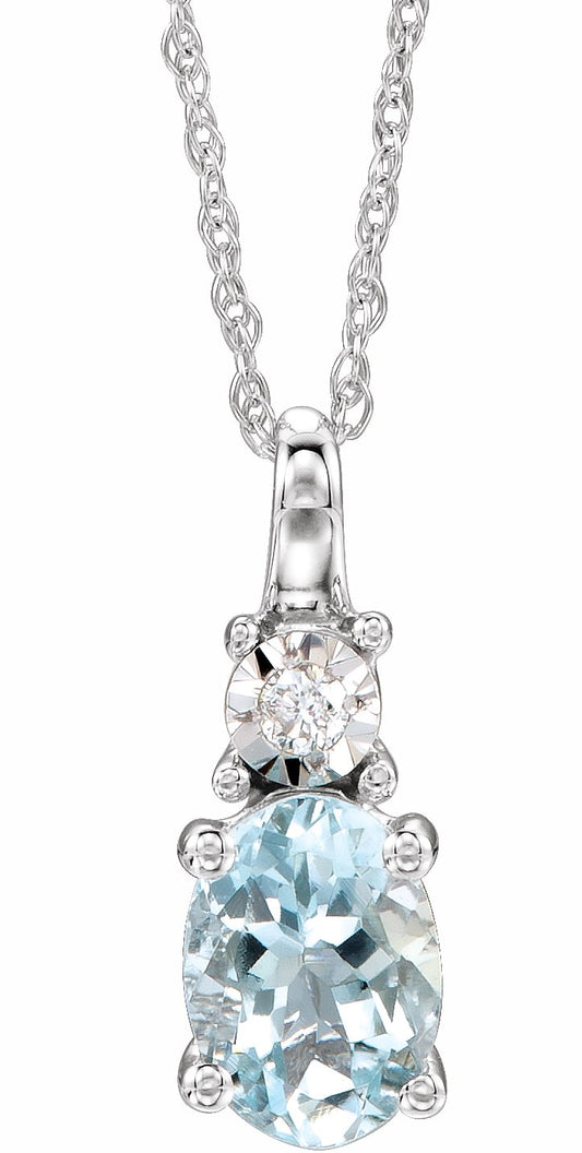 14K White Aquamarine & .02 CTW Diamond 18 Necklace