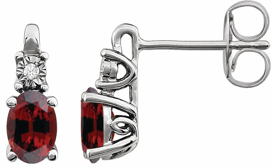 14K White Mozambique Garnet & .02 CTW Diamond Earrings