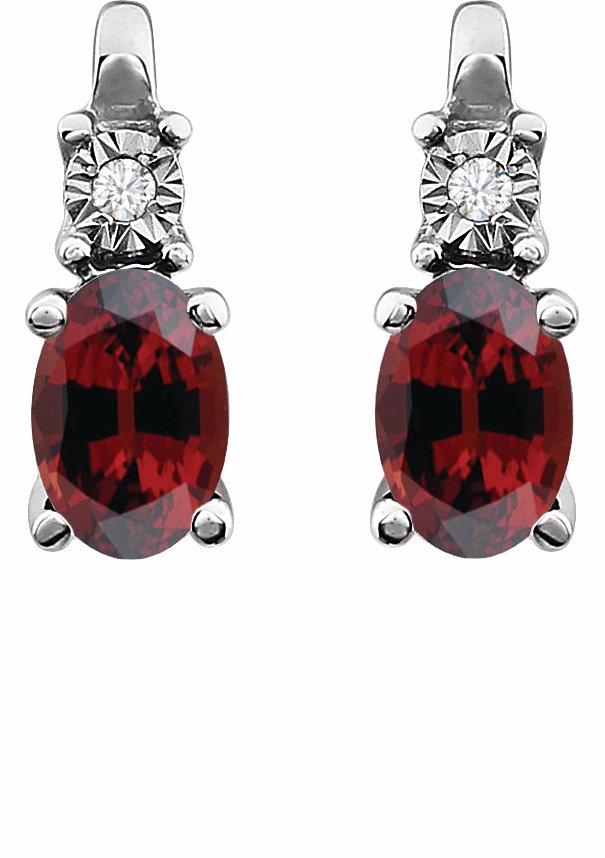 14K White Mozambique Garnet & .02 CTW Diamond Earrings
