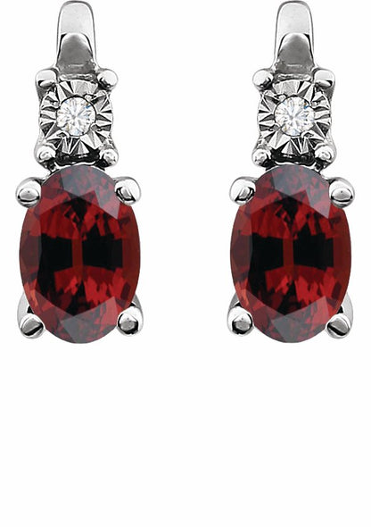 14K White Mozambique Garnet & .02 CTW Diamond Earrings