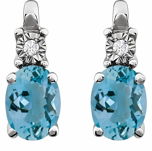 14K White Aquamarine & .02 CTW Diamond Earrings