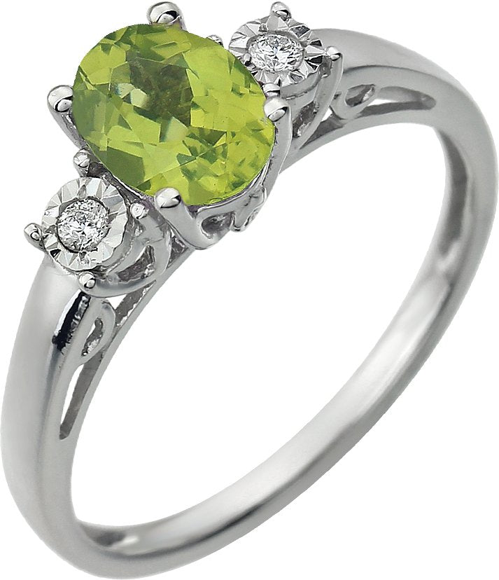 14K White Peridot & .04 CTW Diamond Ring