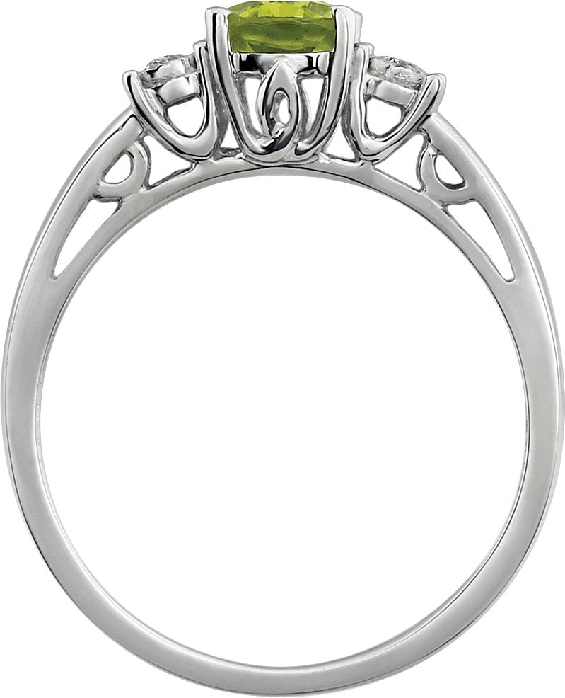 14K White Peridot & .04 CTW Diamond Ring