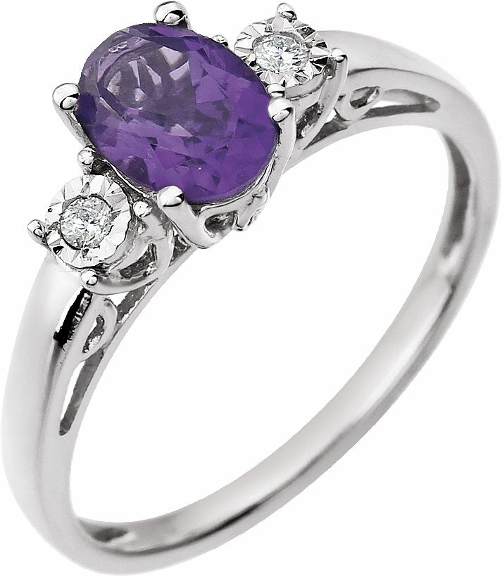 14K White Amethyst & .04 CTW Diamond Ring