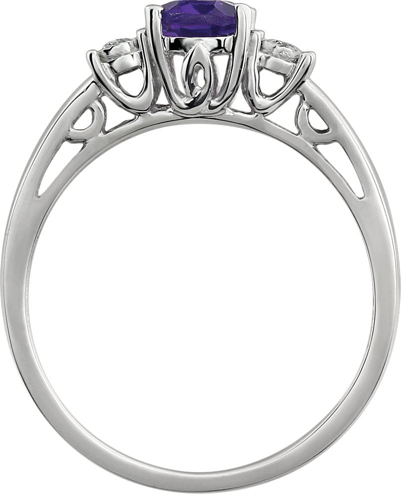14K White Amethyst & .04 CTW Diamond Ring