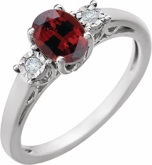 14K White Mozambique Garnet and .04CTW Diamond Ring