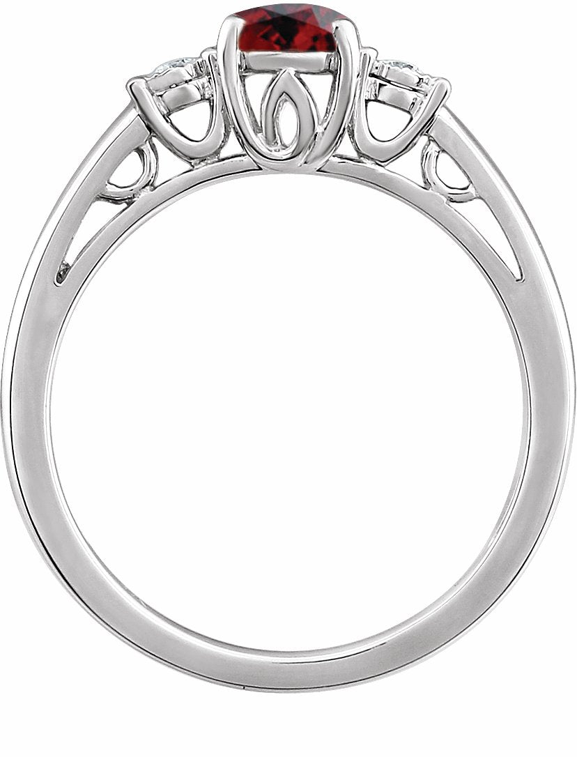 14K White Mozambique Garnet and .04CTW Diamond Ring