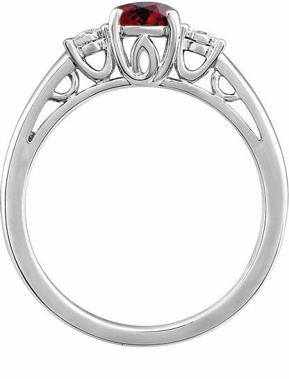 14K White Mozambique Garnet and .04CTW Diamond Ring
