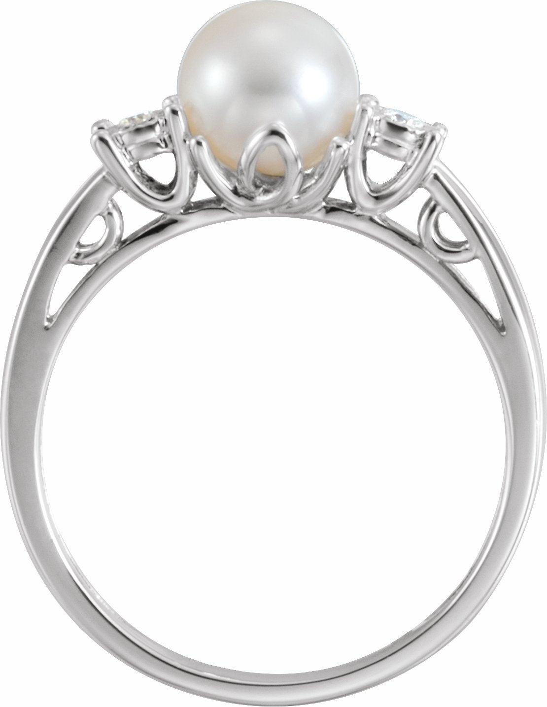 14K White Freshwater Pearl and .04CTW Diamond Ring