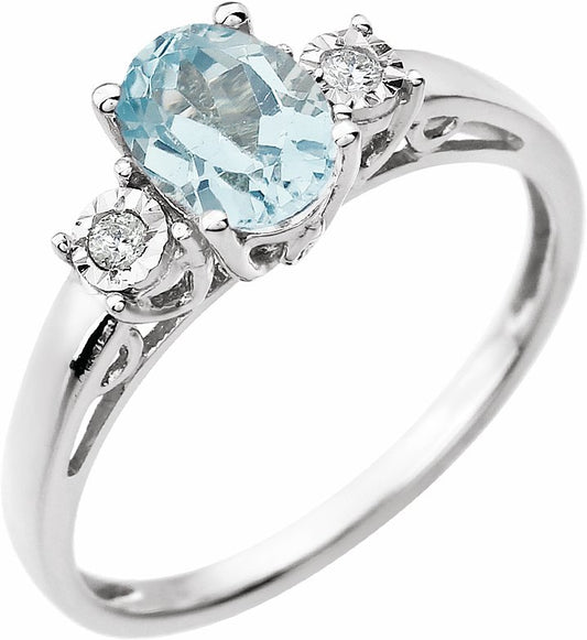 14K White Aquamarine & .04 CTW Diamond Ring