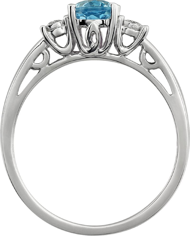 14K White Aquamarine & .04 CTW Diamond Ring