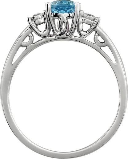 14K White Aquamarine & .04 CTW Diamond Ring