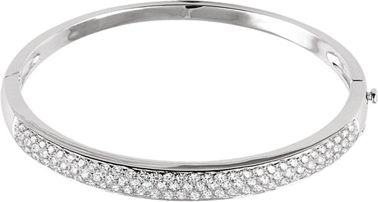 14K White 3 CTW Diamond Pave' Bangle 7 Bracelet