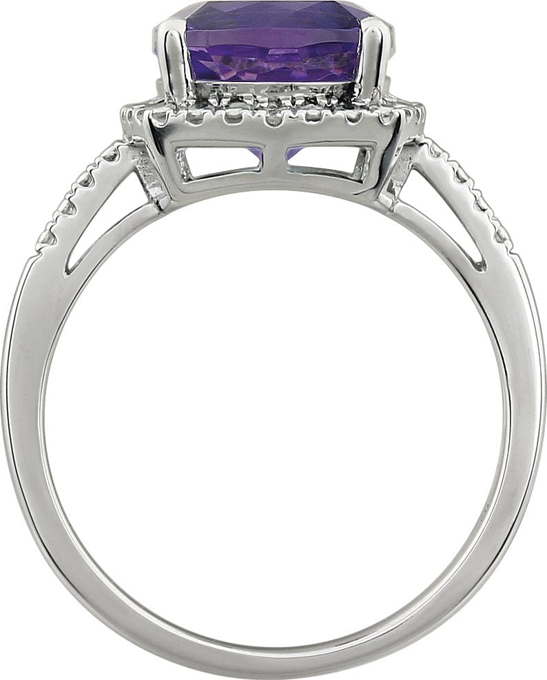 14K White Amethyst & .03 CTW Diamond Ring