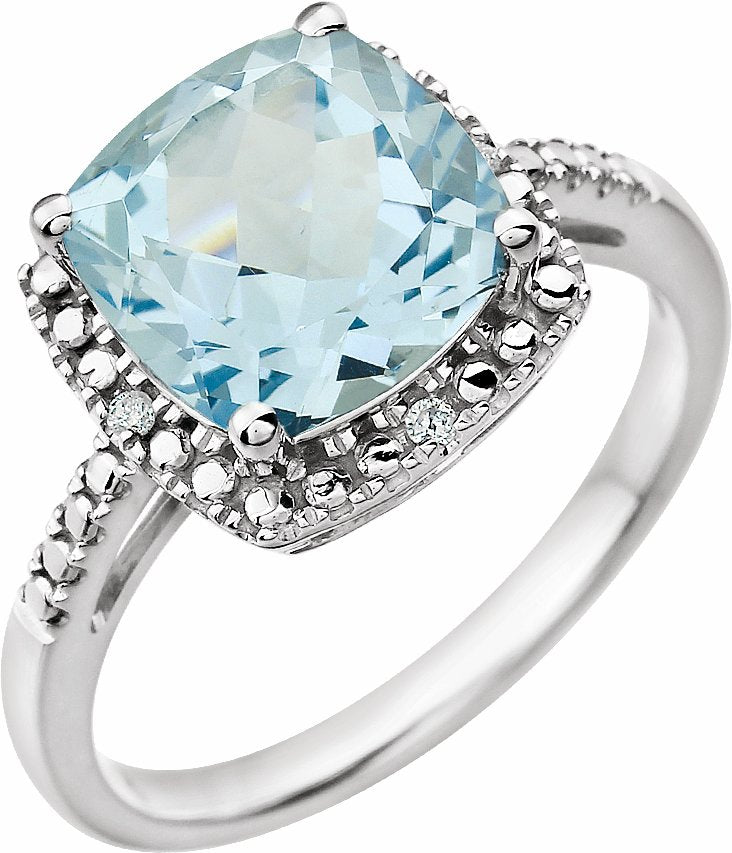 14K White Sky Blue Topaz & .03 CTW Diamond Ring