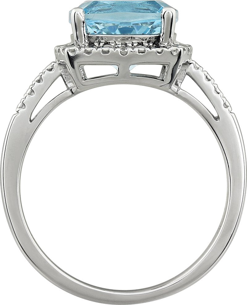14K White Sky Blue Topaz & .03 CTW Diamond Ring