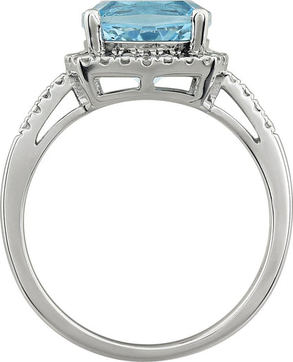 14K White Sky Blue Topaz & .03 CTW Diamond Ring