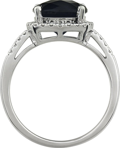 14K White Onyx & .03 CTW Diamond Ring