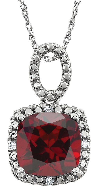 14K White Mozambique Garnet & .03 CTW Diamond 18 Necklace