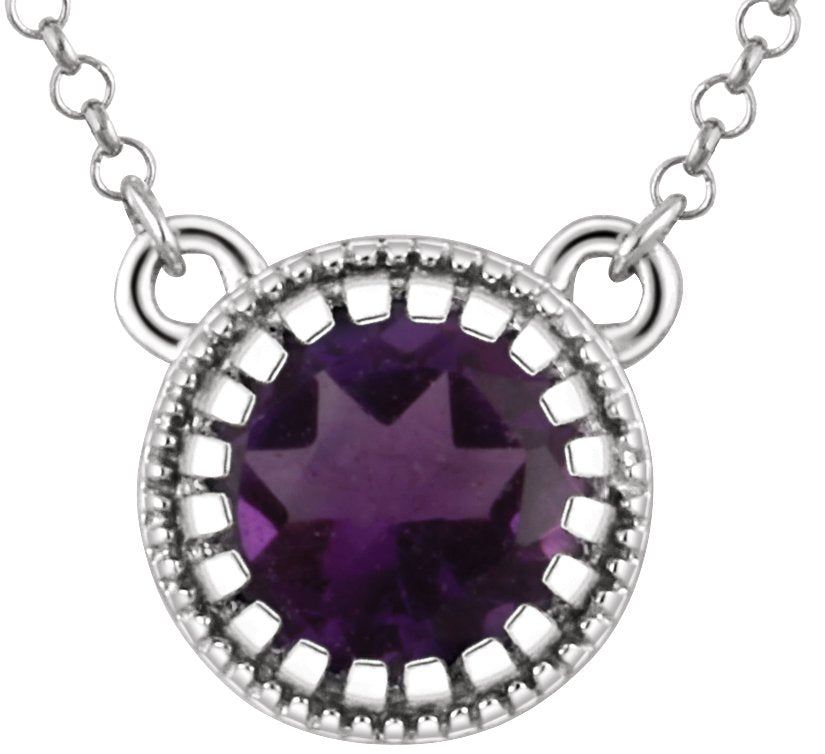 14K White Amethyst February 18 Birthstone Necklace