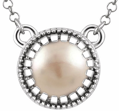 14K White Freshwater Cultured Pearl June 18 Birthstone Necklace
