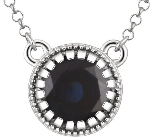 14K White Blue Sapphire September 18 Birthstone Necklace