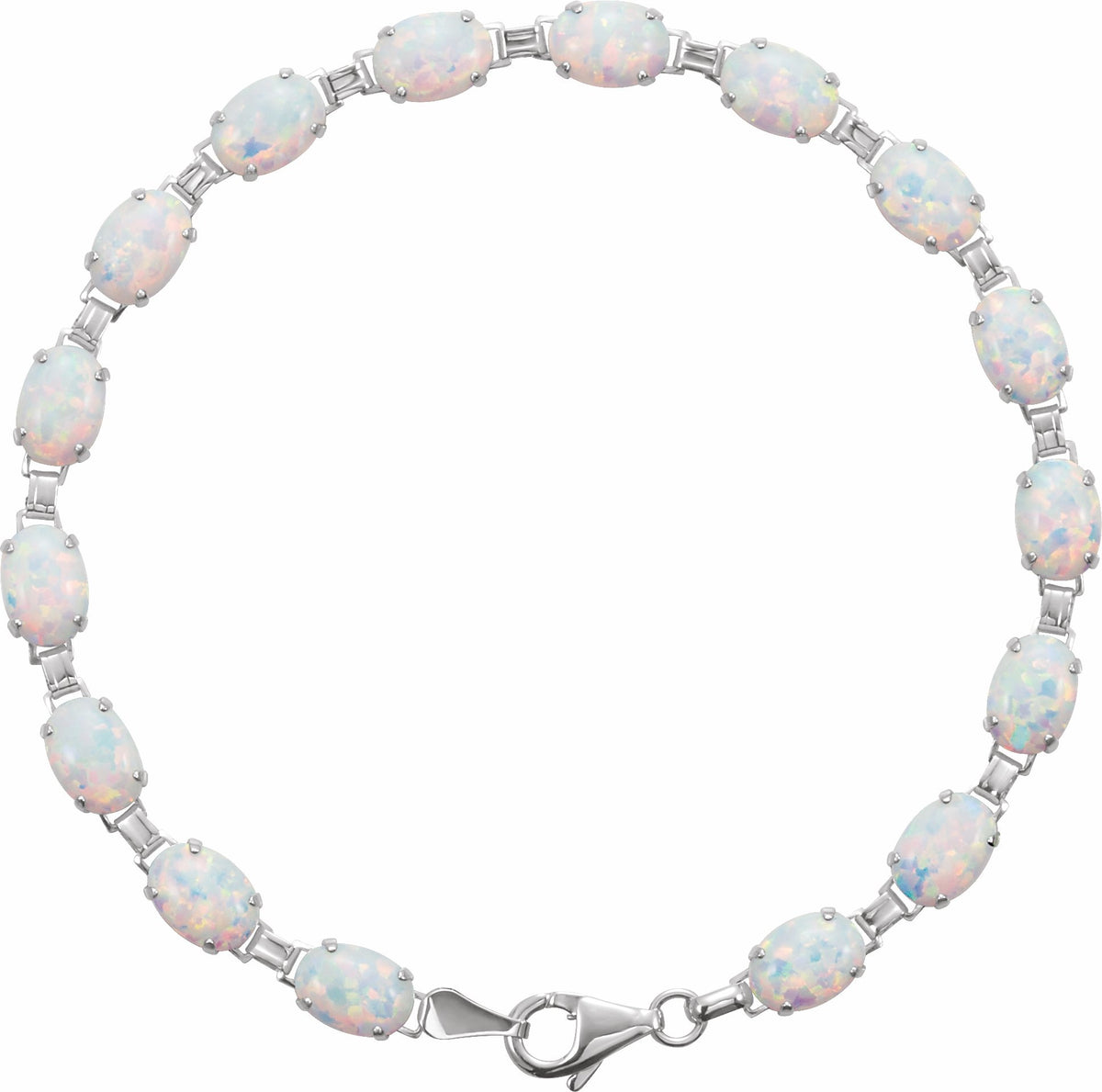 14K White Lab-Grown Opal Line 7 Bracelet