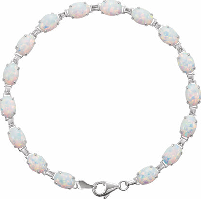 14K White Lab-Grown Opal Line 7 Bracelet