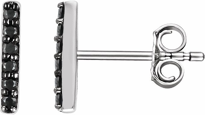 14K White 1/10 CTW Black Diamond Bar Earrings