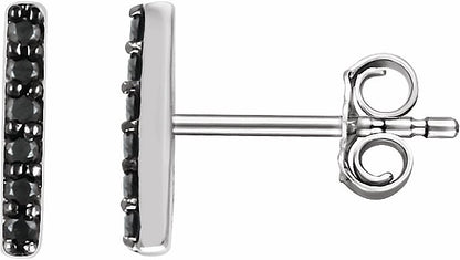 14K White 1/10 CTW Black Diamond Bar Earrings