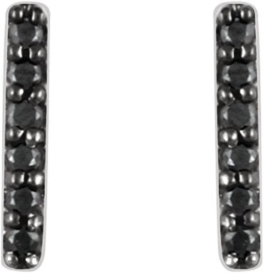 14K White 1/10 CTW Black Diamond Bar Earrings
