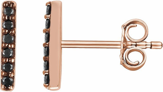 14K Rose 1/10 CTW Black Diamond Bar Earrings