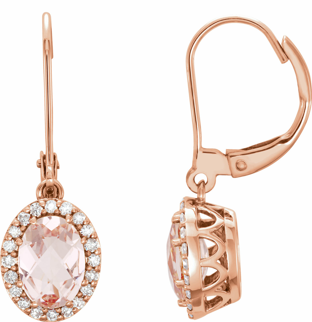 14K Rose Morganite & 1/5 CTW Diamond Earrings