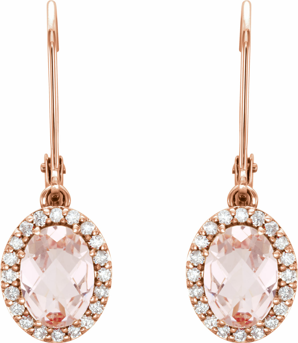 14K Rose Morganite & 1/5 CTW Diamond Earrings