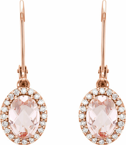 14K Rose Morganite & 1/5 CTW Diamond Earrings
