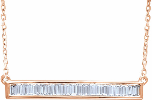 14K Rose 1/2 CTW Diamond Baguette Bar 16-18 Necklace