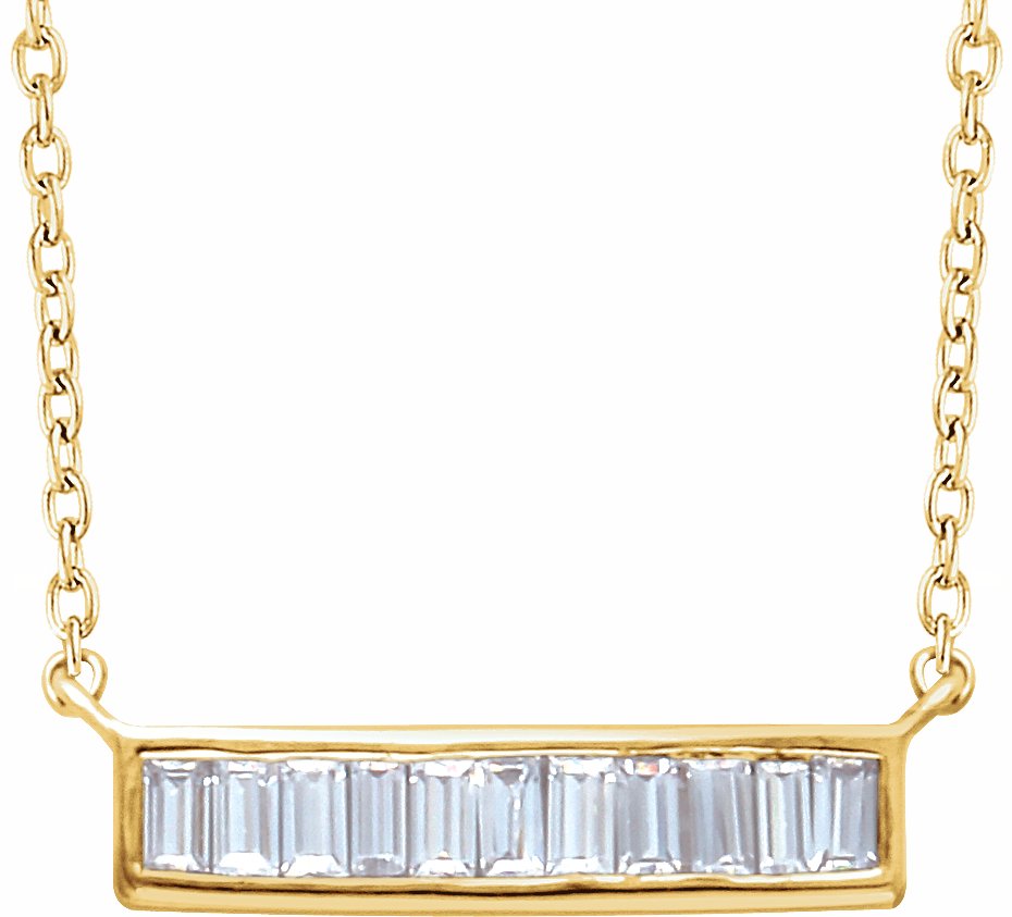 14K Yellow 1/4 CTW Diamond Baguette Bar 16-18 Necklace