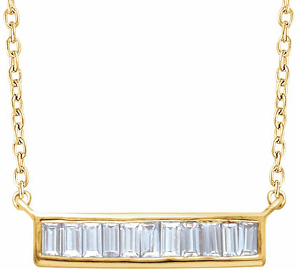14K Yellow 1/4 CTW Diamond Baguette Bar 16-18 Necklace