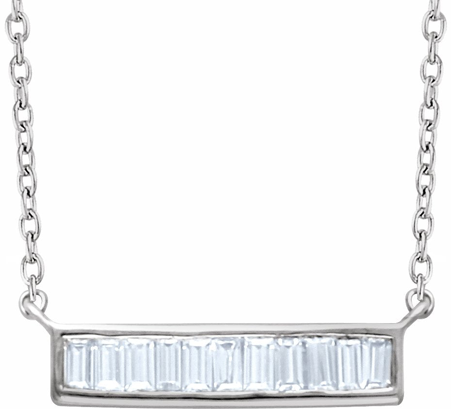 14K White 1/4 CTW Diamond Baguette Bar 16-18 Necklace