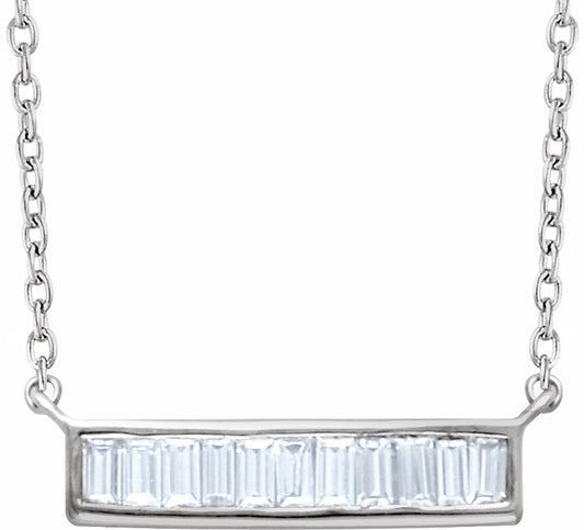 14K White 1/4 CTW Diamond Baguette Bar 16-18 Necklace