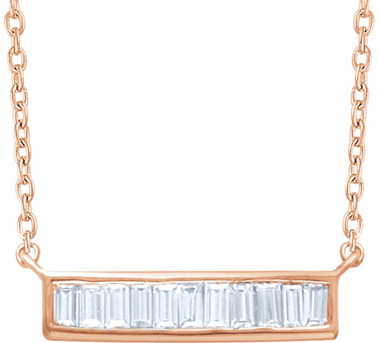 14K Rose 1/4 CTW Diamond Baguette Bar 16-18 Necklace