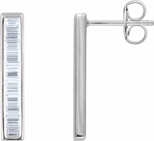 14K White 1/2 CTW Diamond Baguette Bar Earrings