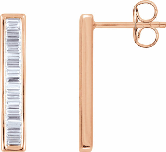 14K Rose 1/2 CTW Diamond Baguette Bar Earrings