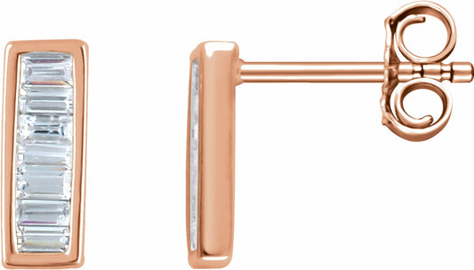 14K Rose 1/3 CTW Diamond Baguette Bar Earrings