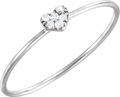 14K White .03 CTW Diamond Petite Heart Ring