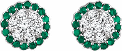 14K White Emerald & 5/8 CTW Diamond Earrings