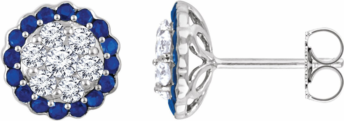 14K White Blue Sapphire & 5/8 CTW Diamond Earrings