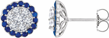 14K White Blue Sapphire & 5/8 CTW Diamond Earrings