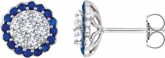 14K White Blue Sapphire & 5/8 CTW Diamond Earrings